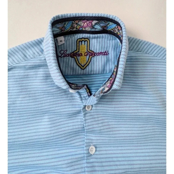 Luchiano Visconti Cotton Striped Dress Shirt Size 18 Neck Blue - Picture 2 of 5